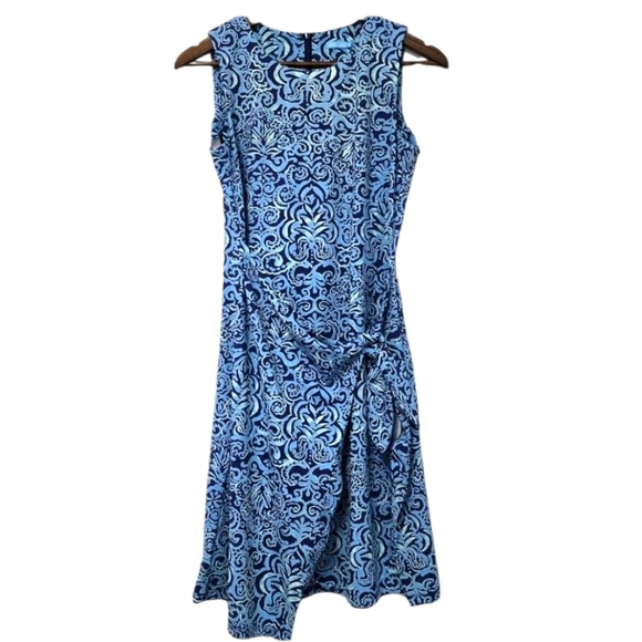 J McLaughlin Catalina Cloth Faux Wrap Side Tie Blue Sleeveless Dress Size Small - Picture 7 of 7